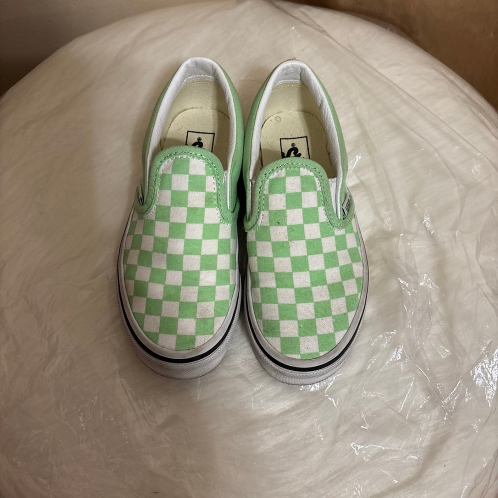 ‼️sold‼️Vans Kids Green and White Checkered Slip-On Sneakers